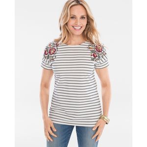 Chico's Striped Tee with Floral Accents